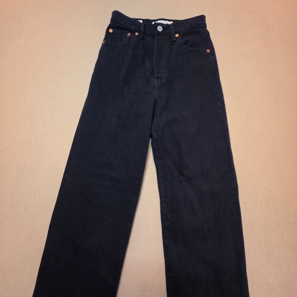 Levi's Premium Ribcage Straight Ankle Jeans Noisy Noise Black Wash Sz 25x27